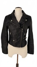 River Island Women’s Black Faux Leather Biker Jacket – Size 8