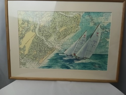 Framed nautical chart - framed,