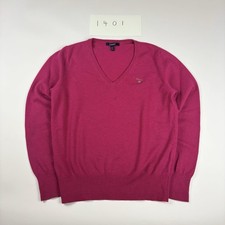Gant Women's Knit Jumper Pink V-Neck Sweater L 1401