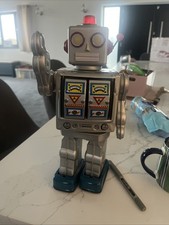 Vintage Large Tinplate Space Walk Robot  not working - 12 inches tall. 