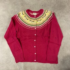 L.L Bean Knitted Cardigan Womens Small Knit Lambs Wool Knit Dog Jumper, Pink