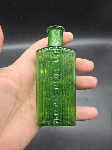 Antique green glass poison - glass,