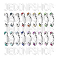 Curved Barbell Banana Bar | 0.8mm (20g) - 6mm 8mm 10mm | Double Gem - 18 Colours