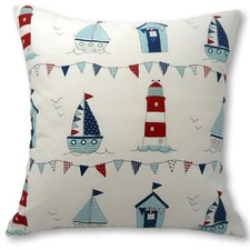 Cushion Cover in Maritime Regatta Boats Lighthouse BeachHuts Bunting Nautical