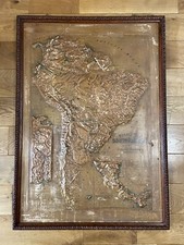 Antique Vintage Large Framed Reflief Map of South America Plaster Atlas School