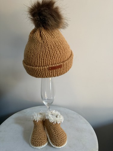 Hand knitted baby booties hat - baby,