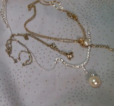 Three Pearl Accent Necklaces, Different Metal Tones - All Lovely.