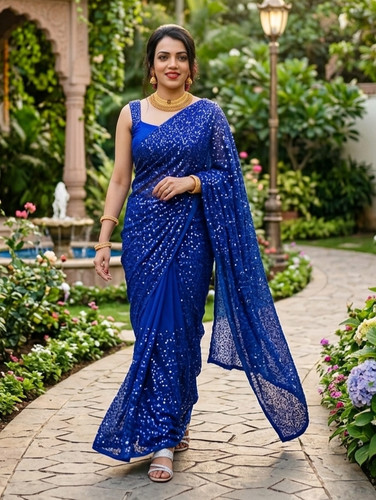 Blue sequence saree - blue, designer