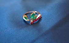 Ring Gold Art Deco Wedding Love Romantic Peridot Ruby Size 17 / 52