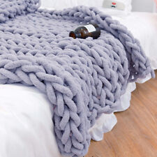 Chunky Chenille Wooly Knitted Blanket Chunky Cable Knit Sofa Bed Throw Soft Warm
