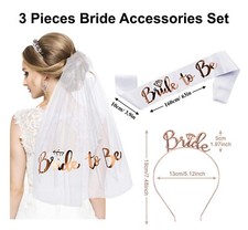 3 Pcs Set BRIDE TO BE Veil Tiara & Sash Hen Party Night Do Accessories Tattoos