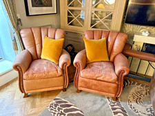 Tetrad Ella tan brown leather pleated wing armchair rrp £1,850 B