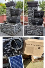 garden fountain water feature refurbished NEW solar panel fitted H48xW26.5D23cm