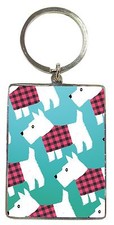 Scottie Dog Pattern Metallic Keyring - Gift Idea