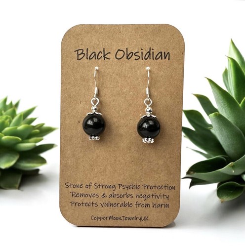 Black obsidian earrings - obsidian,