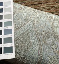 Dunelm "Novello" Curtains 90x 90" Long PAIR Textured Tapestry Paisley Thick Blue