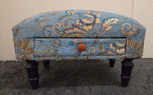 Blue floral tapestry footstool - blue,