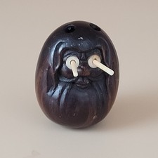 Japanese Antique Carved Wood Netsuki Daruma With Popping Eyes Taisho Era 1920s