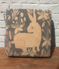 Low Square Vintage Style Footstool with a Medieval style Rabbit themed fabric.