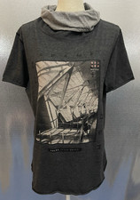 Salsa Denim T-Shirt Mens Sz XXL Gray Skyview Graphic Short Sleeve Cowl Neck