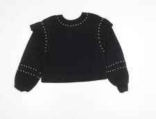 Zara Women’s Black Pearl Studded Ruffle Pullover Jumper Size M