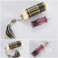 Vintage Sewing Set Etui Case Art Deco Plastic Tassel Thread Reel Needle Case