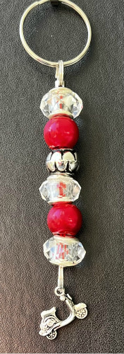 Beaded keyring bag charm red - charm,
