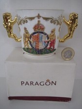 ROYAL ALBERT PARAGON COMMEMORATIVE QUEEN MOTHER LIFE MUG LOVING CUP GOLD GILT