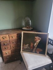 Antique Vintage portrait painting Scholar Parrot Taxidermy Naturalist Gentleman 