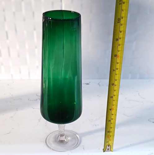 Green glass vase clear stem - green,