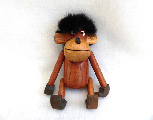 Vintage jointed teak monkey - vintage,
