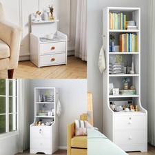 Extra Tall Bedside Table End Table with Drawers Shelf Nightstand Storage Cabinet