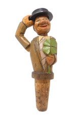 VINTAGE ANRI CARVED WOODEN BOTTLE STOPPER MECHANICAL HAT TIPPER