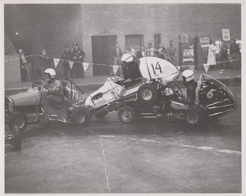 Indoor midget car race crash - indoor,