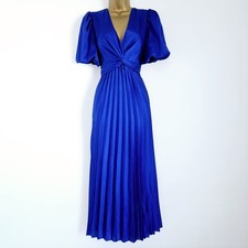 NEW Ex NEW LOOK 10-22 Cobalt Blue Pleated Skirt Midi Wrap Dress Occasion Wedding