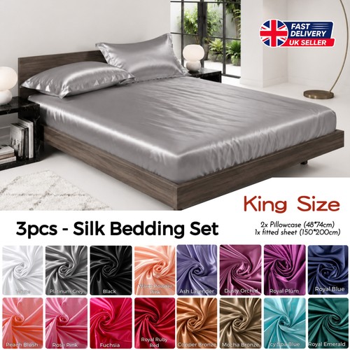 3pcs set silk - fitted, sheet