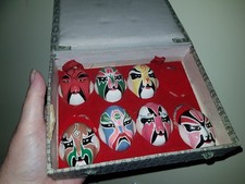 Japanese Mini Masks x 7 Hand Painted Opera Theatrical Vintage Boxed