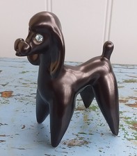 Vintage Black Poodle Ceramic Dog Figure 1950s/60s MCM Kitsch. Glass Eyes. VGC