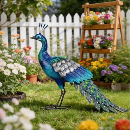 Peacock metal statue garden - metal,