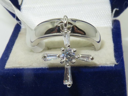Ladies cross ring charm - , cz