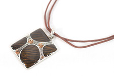 Annanova Enameled Jeweled Brown Modernistic Necklace 19"