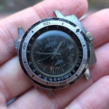 Megalo Vintage Diver World Time Mens Watch For Restoration  (J39)