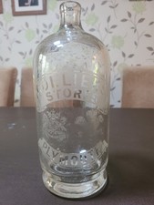 Antique Vintage Colliers Of Plymouth Soda Syphon Bottle Etched Glass  26 Cm Tall