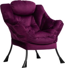 Luxury Velvet Accent Armchair Small Living Room Comfy Lounge Chair Purple
