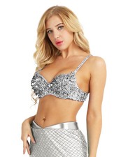 Women Sexy Sequins Bralette Bralet Bra Crop Top Padded Bra Top Raves Dances Club