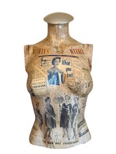 Mannequin Torso Decoupaged Artist Made Vintage Original Images Gold Leaf Lace