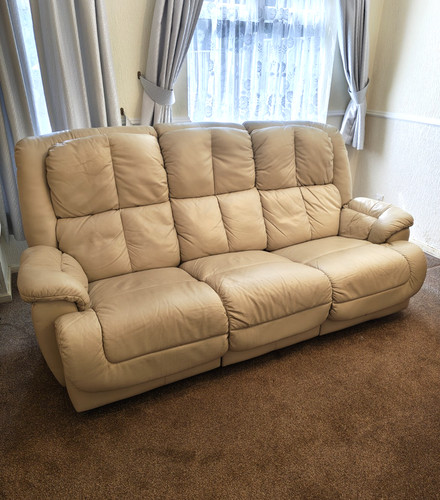Leather recliner sofa - leather, cream