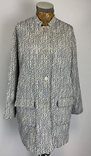 PAUL COSTELLOE JACKET 12 IVORY BLUE Button Up Mandarin Collar Midi Long COATIGAN