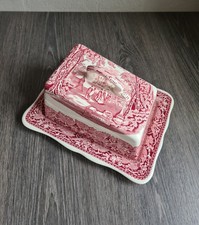 Vintage Masons Ironstone Pink Vista Cheese/Butter Dish 