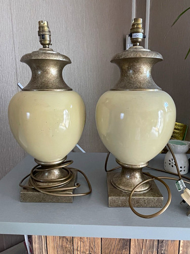 Pair cream ceramic table - cream, lamps